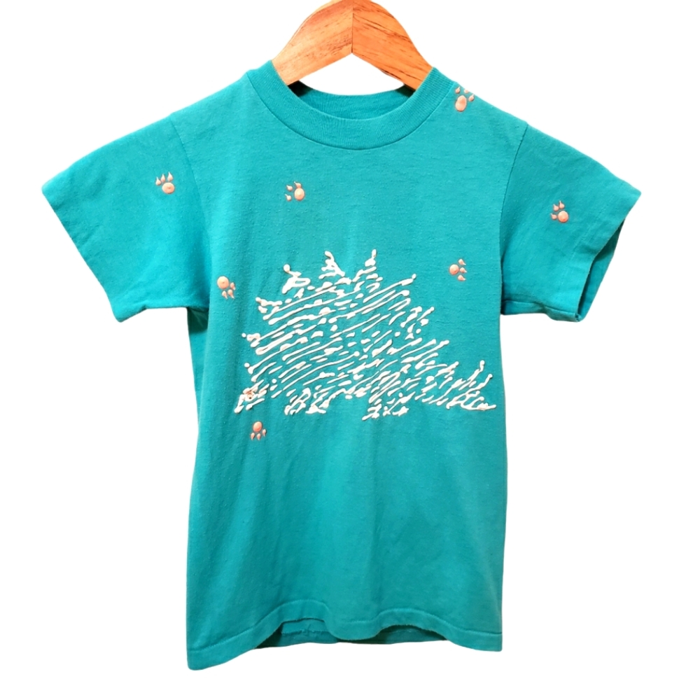 Cute Kids Puff Paint Stegosaurus Tee M 10-12